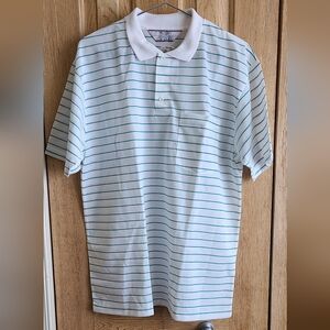 The Men's Store White Polo with Teal Stripes